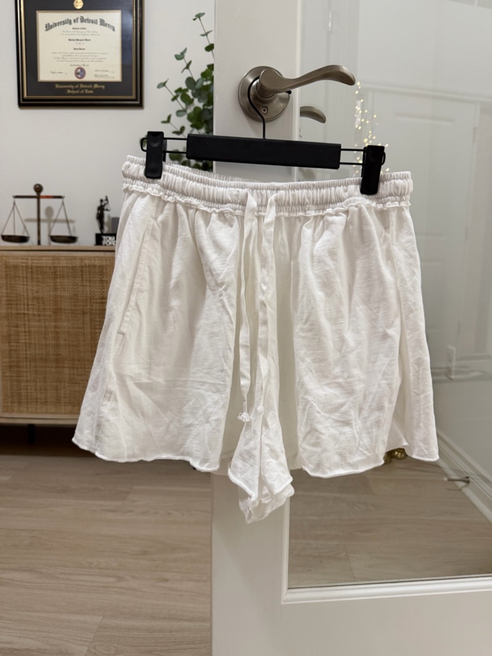 NWT aerie White High-Waist Drawstring Linen-Blend Shorts